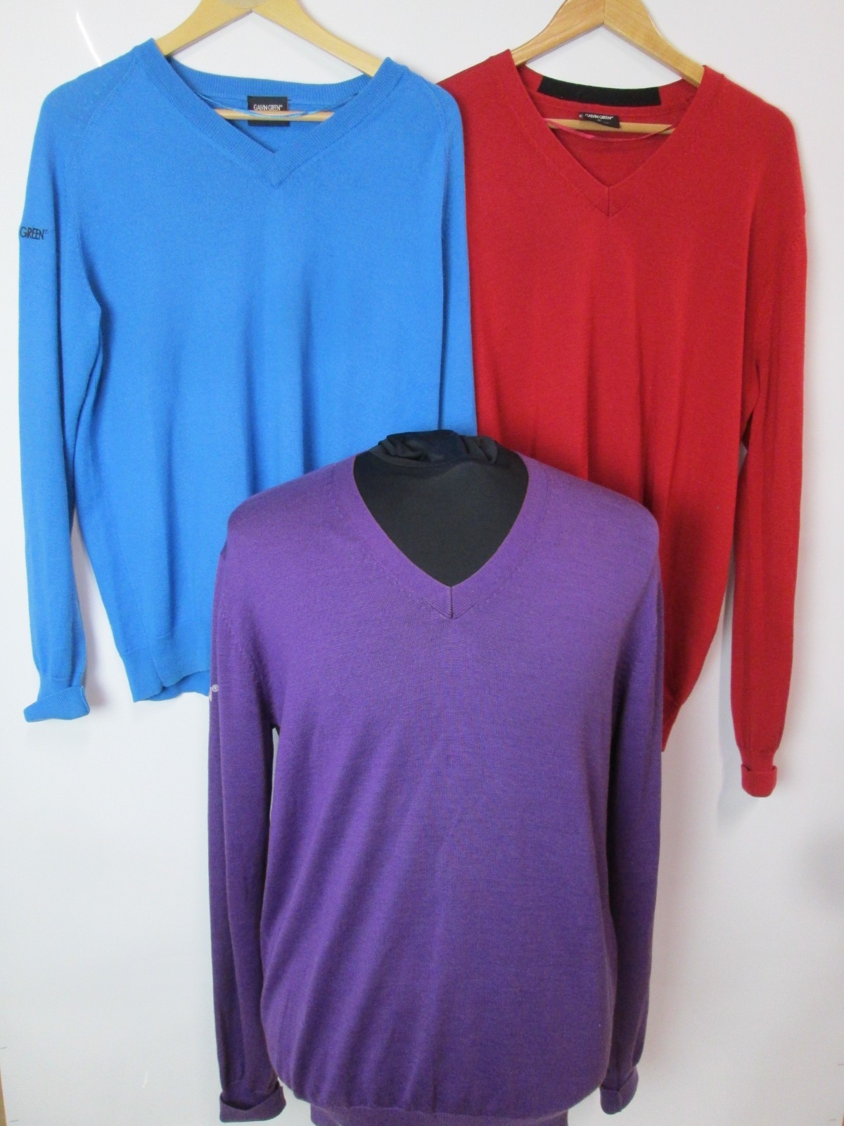 Men’s Galvin Green United Golf V Neck Long Jumpers Red, Blue & Purple Size UK XL