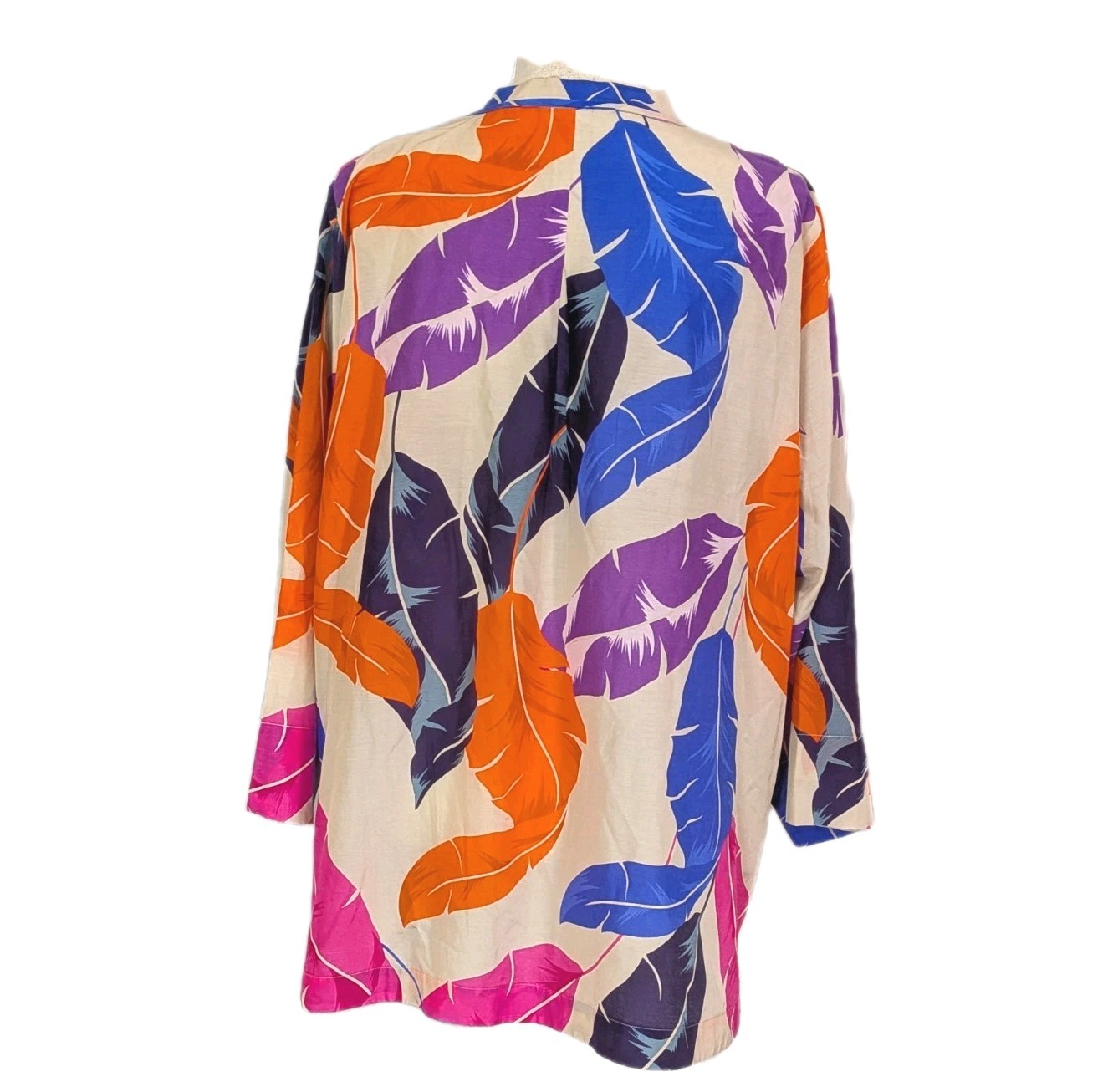 KOBI HALPERIN Darrien Feather and Leaf Print Cotton/Silk Blouse Tunic Top sz 2XL