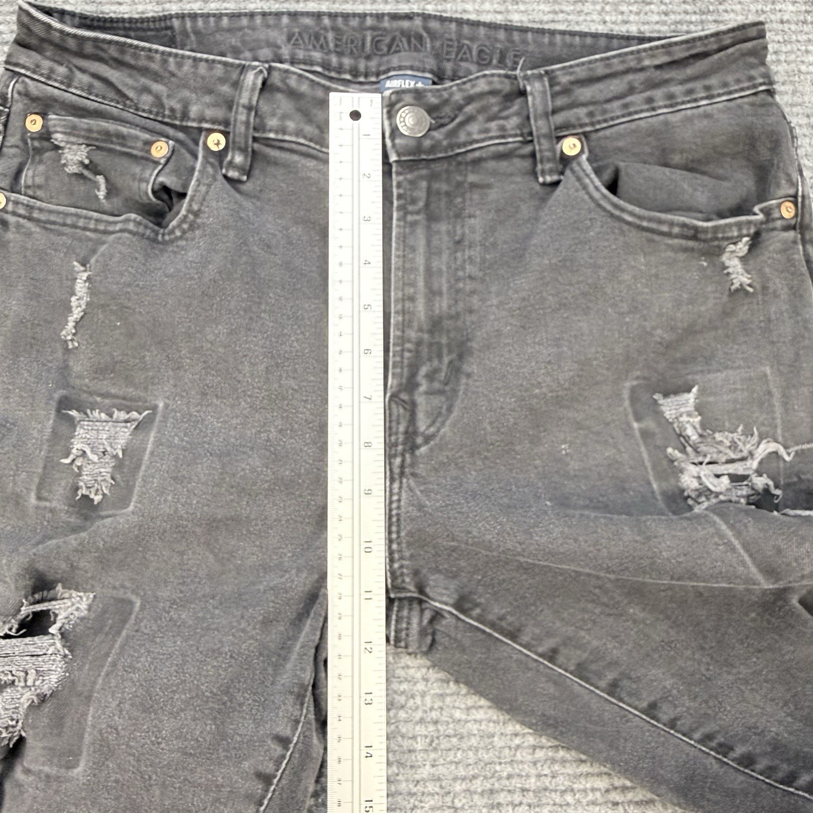 American Eagle AirFlex+ Athletic Skinny Jeans Men 36×32 Black Distressed Stretch