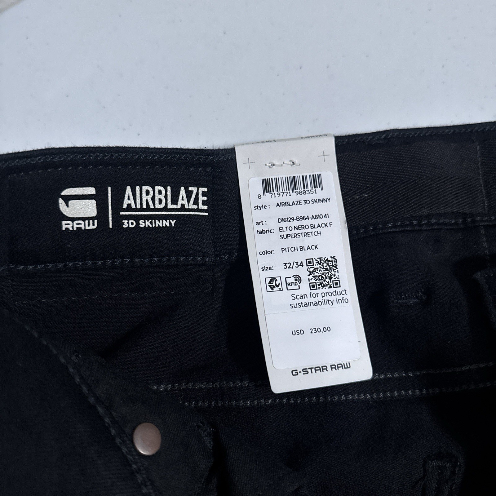 G-Star Raw Airblaze 3D Skinny Pitch Black Multi Pocket Cargo Jeans Mens 32×34