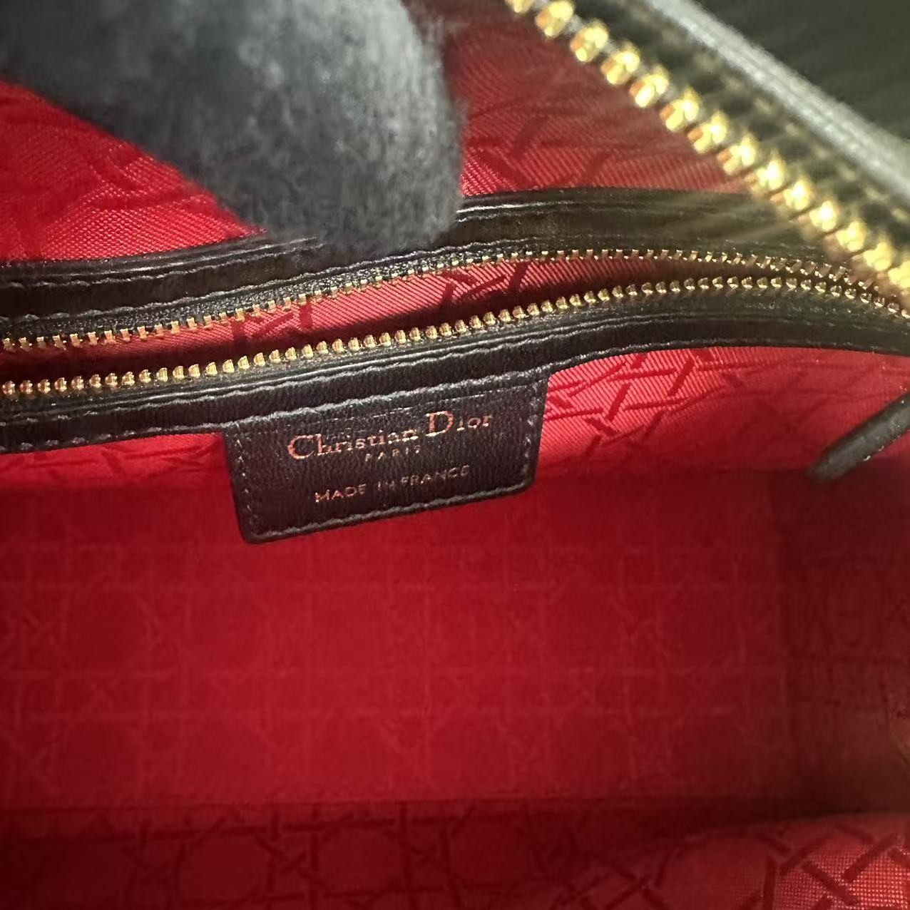 Auth Christian Dior Lady Dior Medium Black Lambskin Gold Hardware Handbag