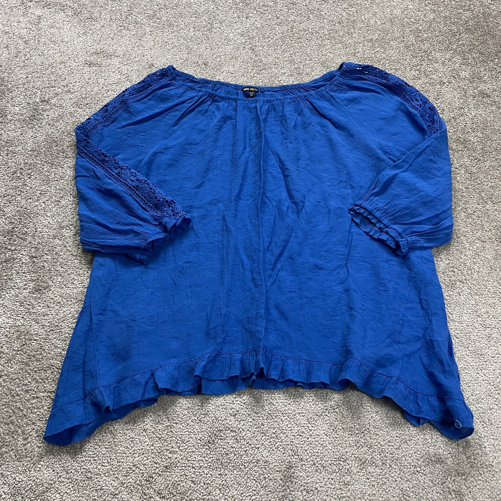 Unique Spectrum Off The Shoulder Blouse Womens 2Xl Royal Blue Flowy Casual Top