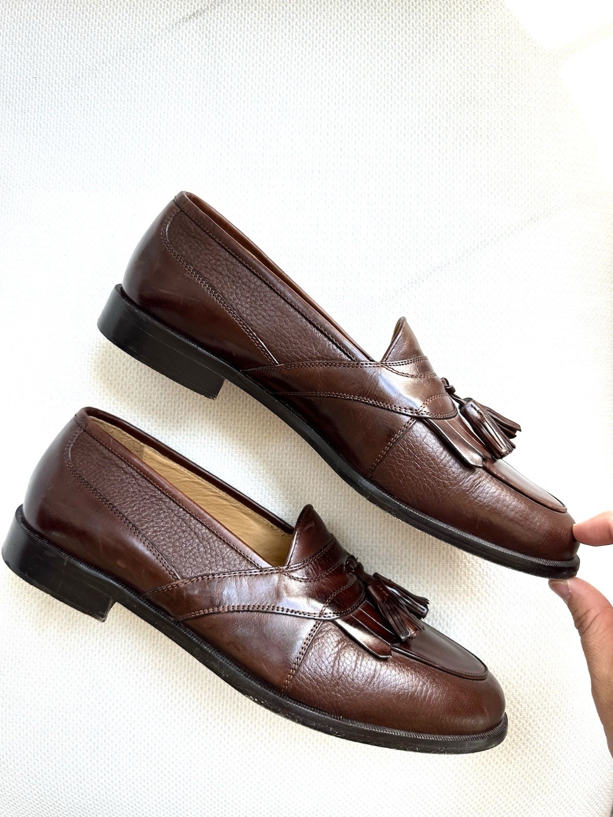 Johnston Murphy Leather Deerskin Cellini Men’s 10 M Brown Genuine Tassel Loafers