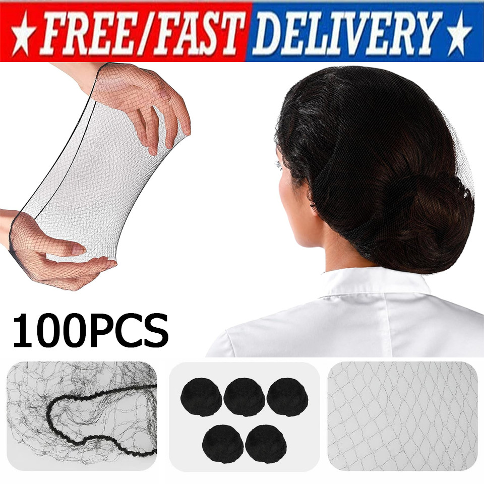 100X Hairnet Black Invisible Hair Nets Elastic Edge Mesh Stretch Bun Cover