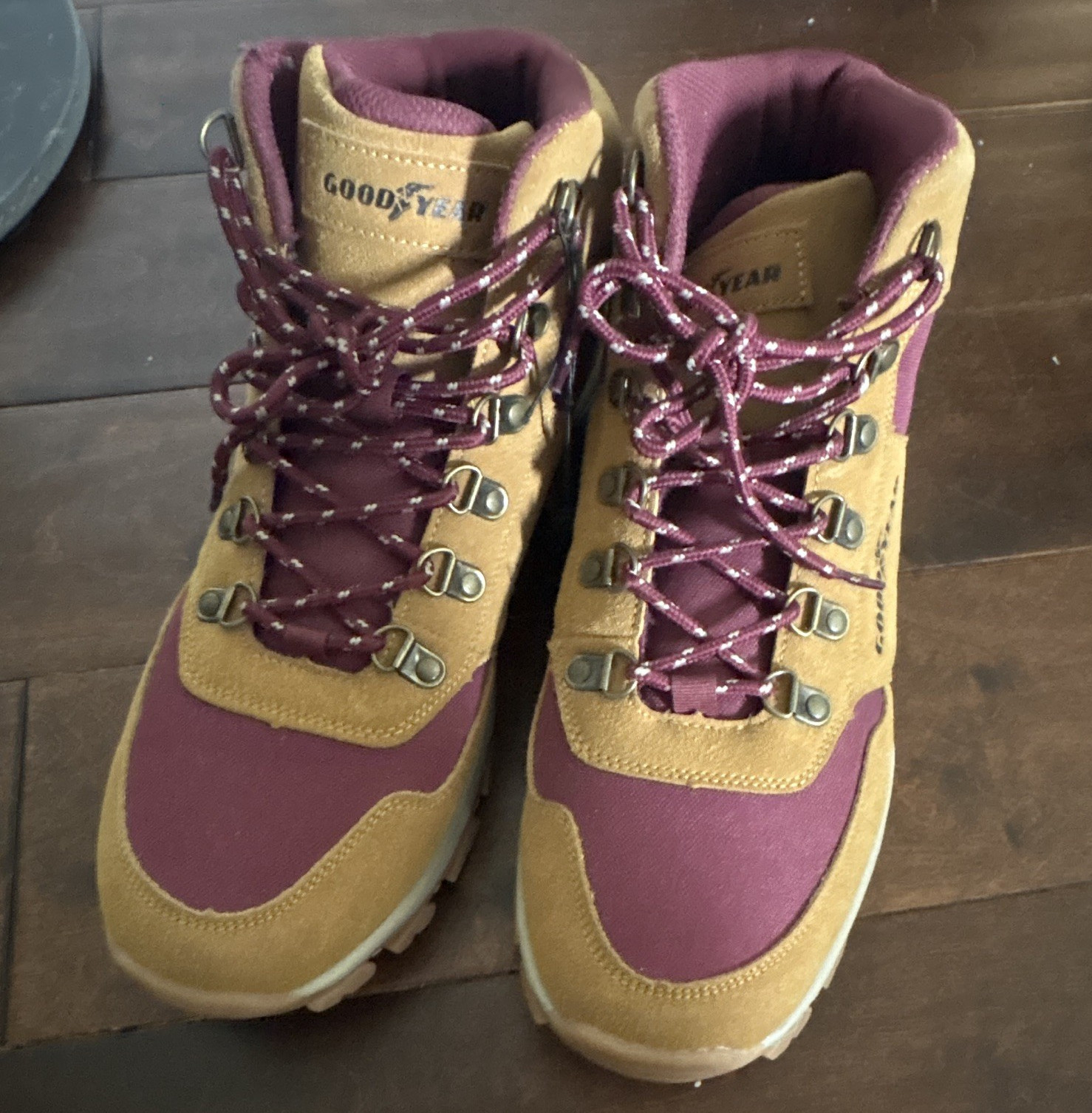 Goodyear Men’s Hiking/Work Ankle Boots Wheat/Burgundy US 12 M EU 46