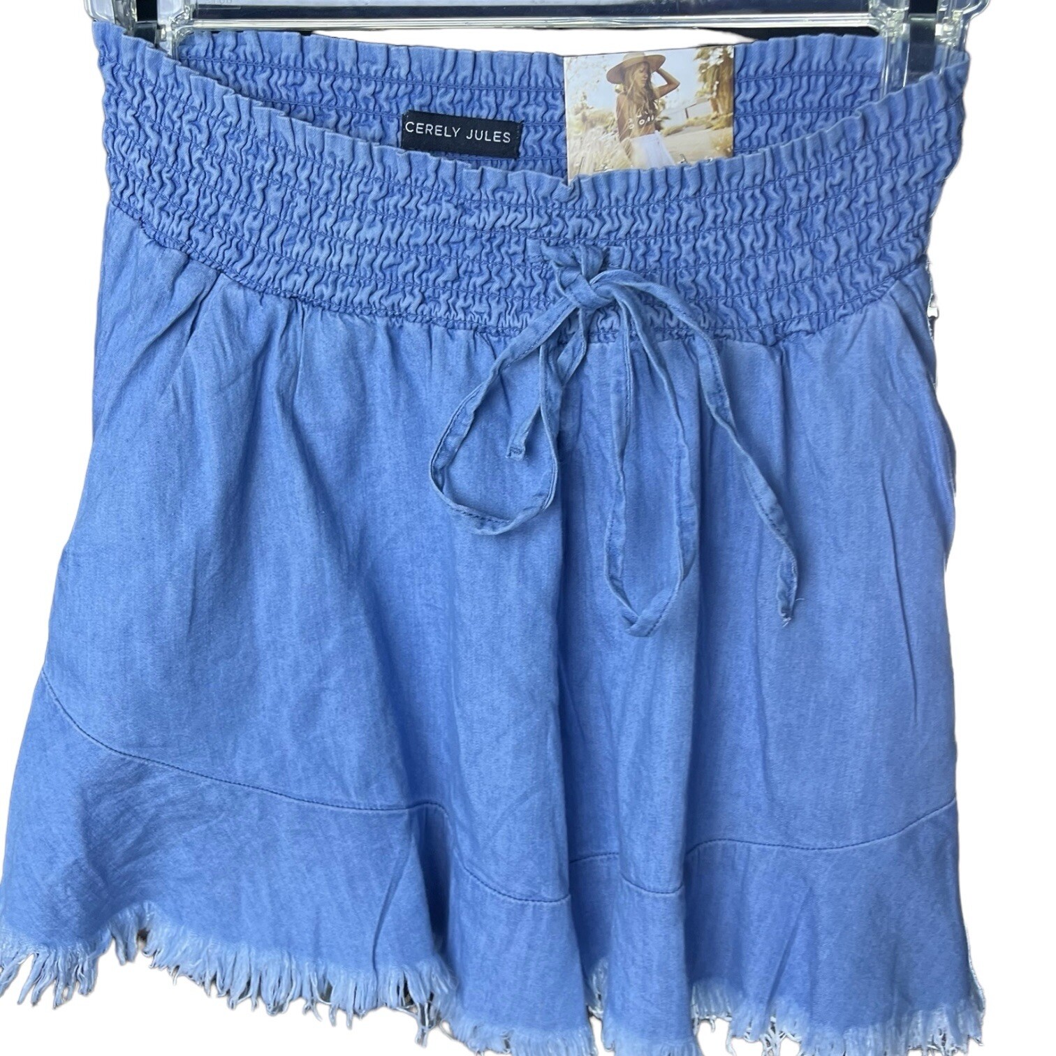 NWT Sincerely Jules Sz S Blue Shorts Cotton/Rayon Wide Elastic Waistband