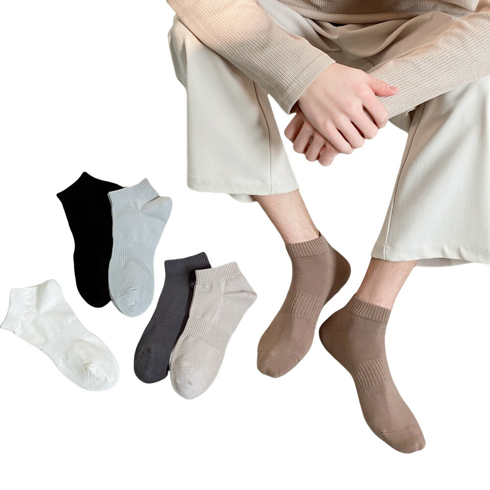 6 Pairs Men Solid Cotton Low Cut Socks Stretch Breathable Short Boat Socks