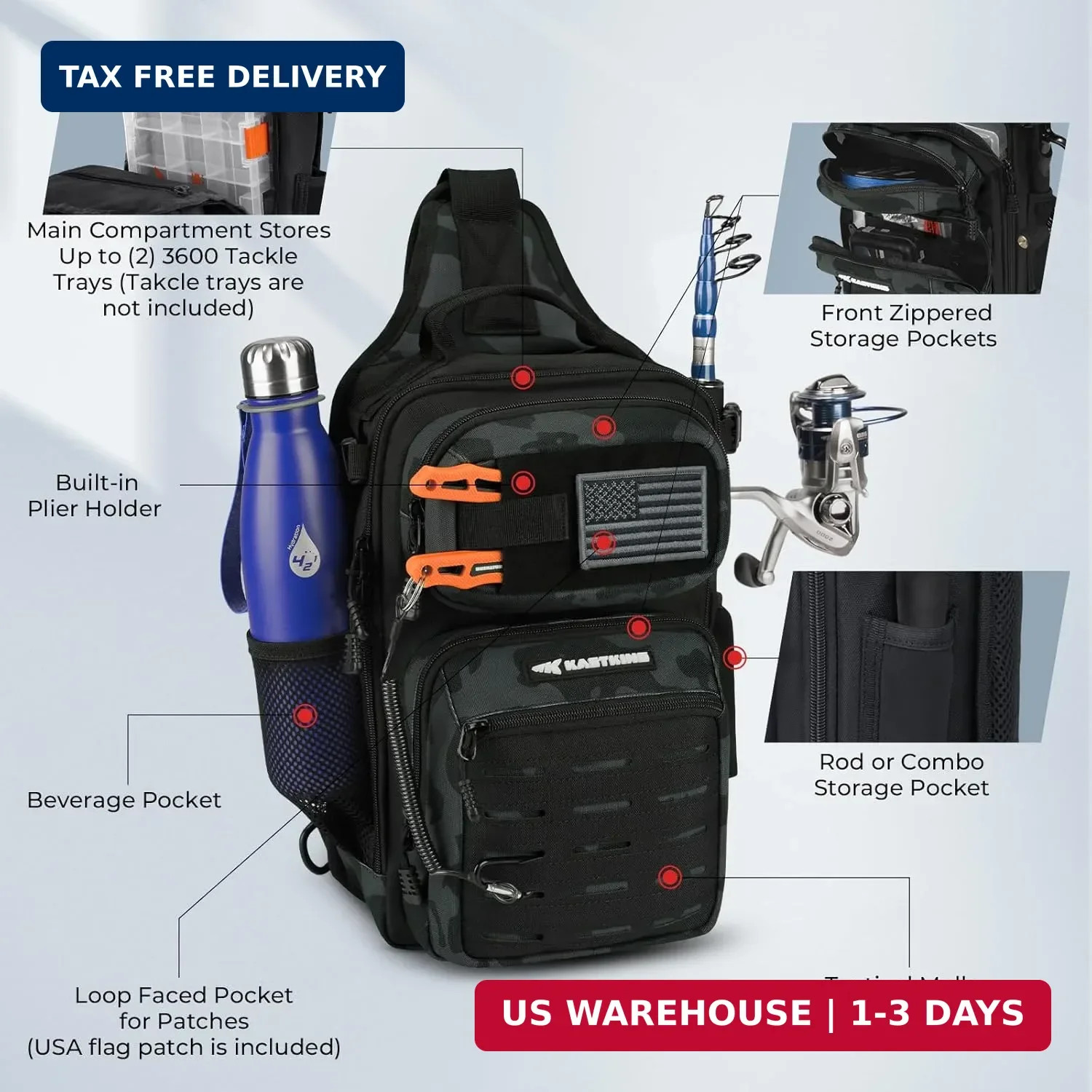 KastKing BlowBak Tactical Sling Tackle Bag-Lightweight Fishing Backpack Storge F