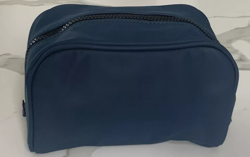 Yves Saint Laurent YSL Parfums Y Pouch slate blue faux leather travel Dopp Bag