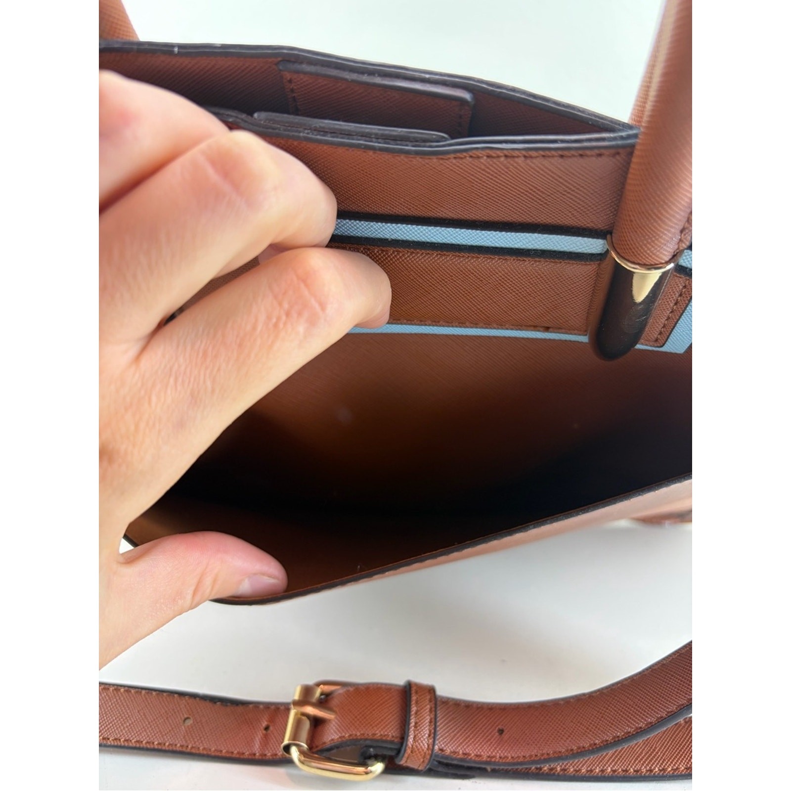 Nanette Lepore Brown Satchel with Light Blue Trim