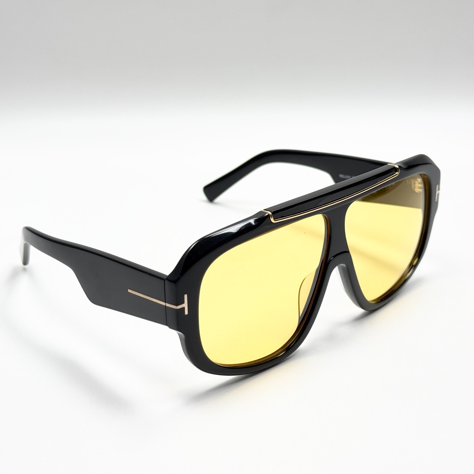 Tom Ford FT1093 Oversized Aviator Shield Sunglasses Black Frame Yellow Lens