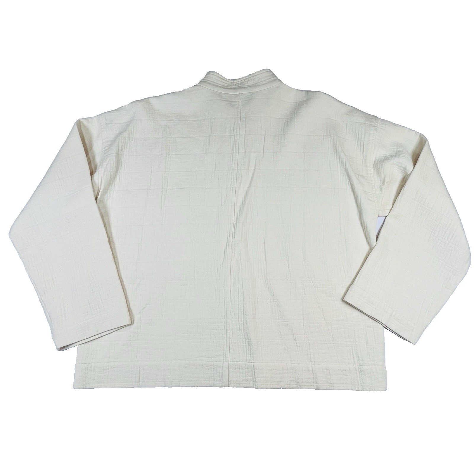 NWT Eileen Fisher Jacket S/M Undyed ECRU Organic Cotton Channels Boxy Mandarin