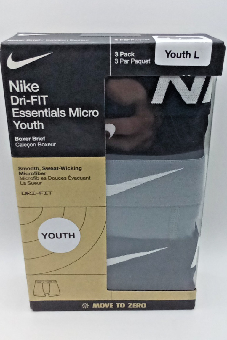 Nike Dri-FIT Essentials Micro Youth Boxer Briefs 3pk L Black Gray New