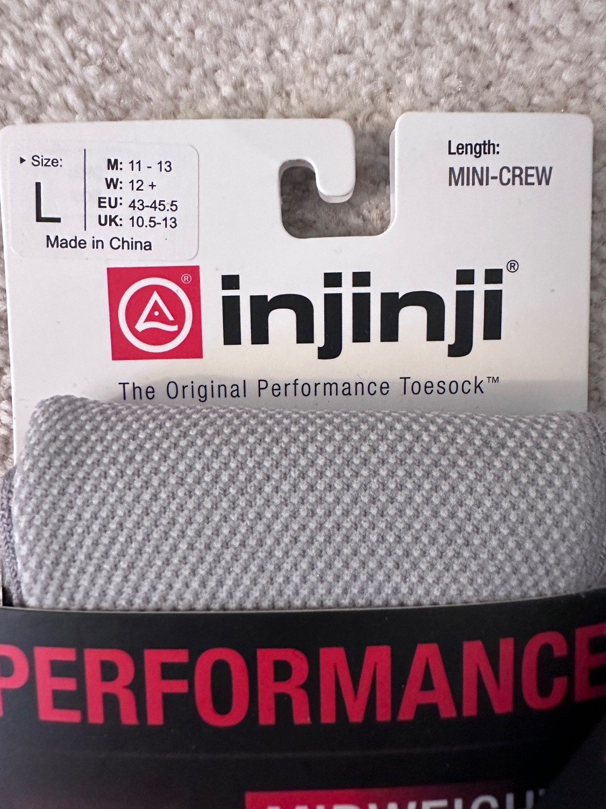 INJINJI Toe Socks Mini-Crew Large (M 11-13) (W 12+) Grey Midweight – 2 pack