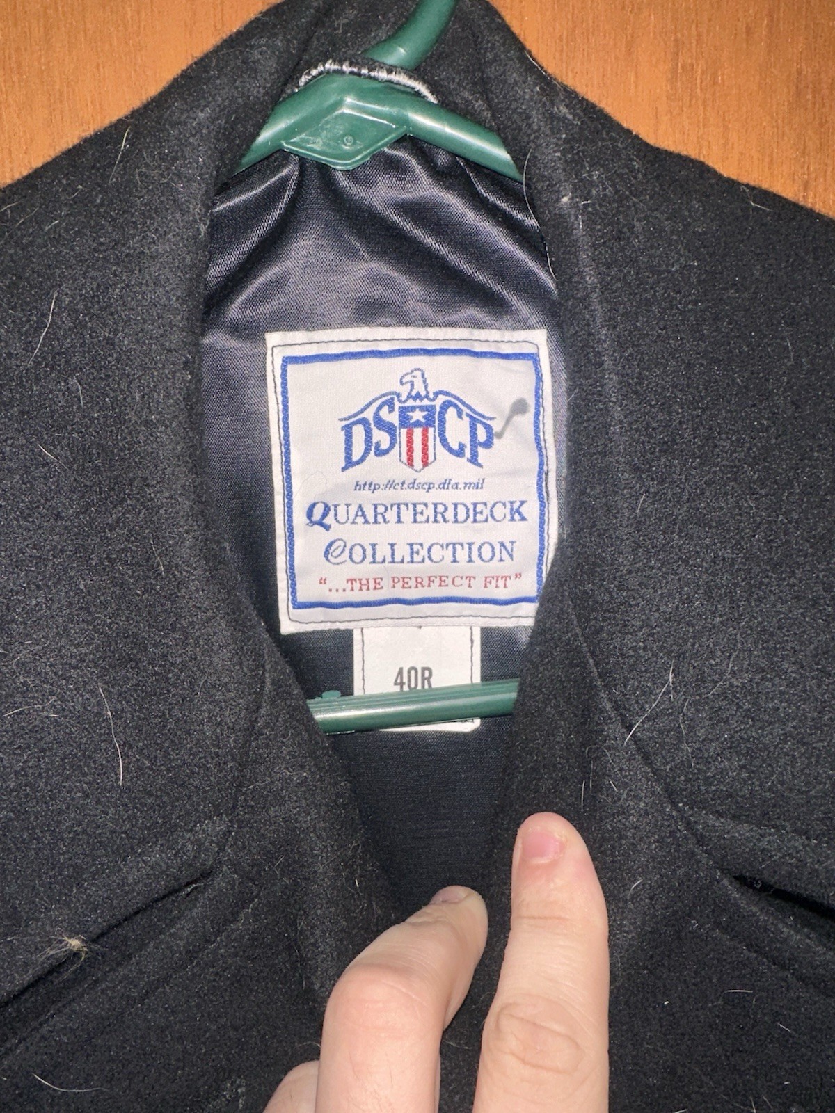 DSCP Men’s Black Pea Coat 40R Solid Button Front Lined Pockets