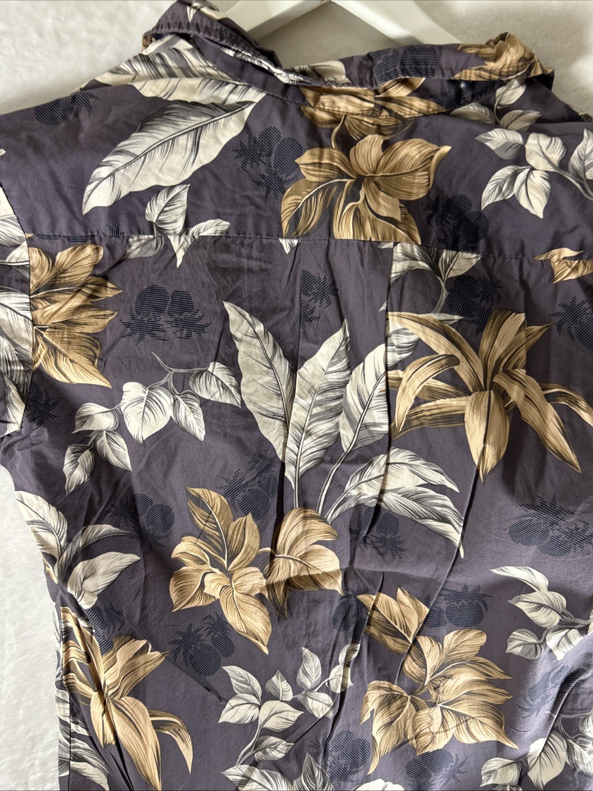 Palmwave Hawaiian/Aloha Shirt-Gray w/ Palms,Islands,& flowers Small Free Ship