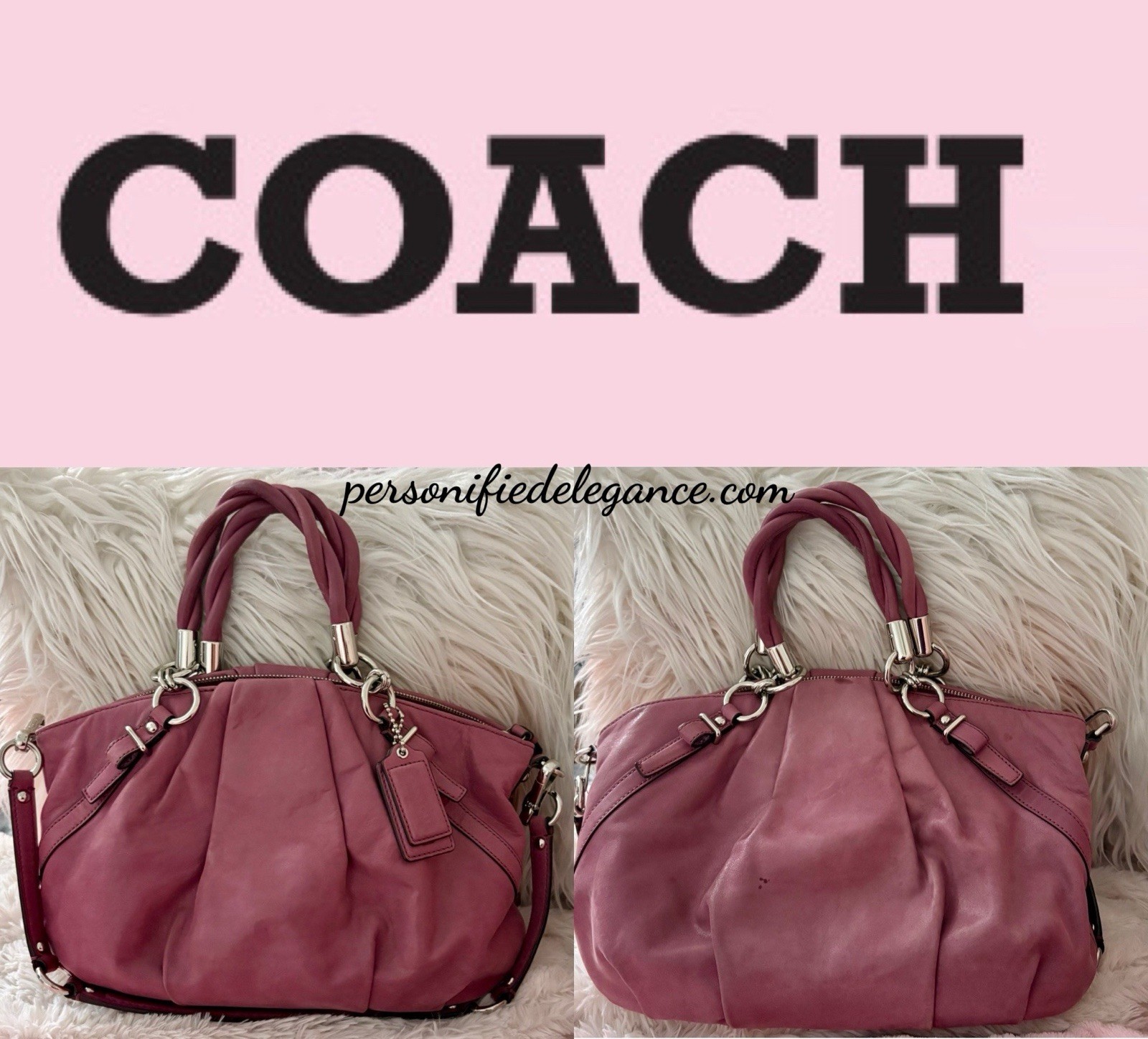 Coach Madison Sophia Medium Pink Berry Leather Satchel Handbag $398