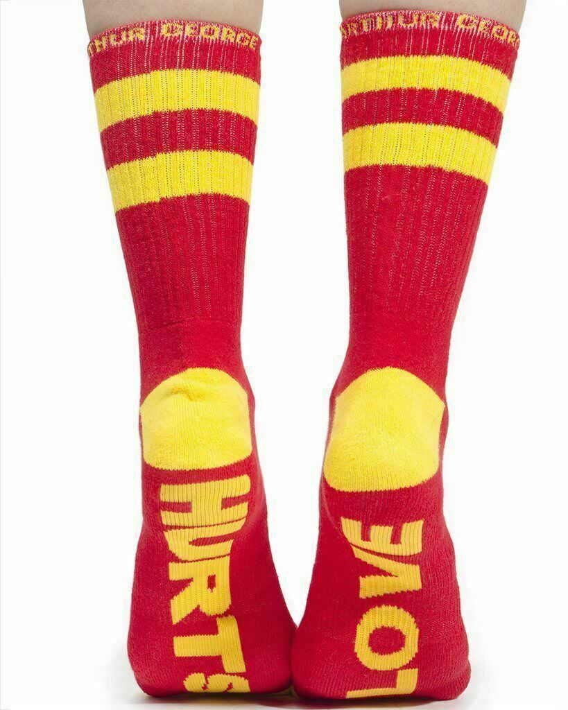 One Pair of Arthur George Love Hurts Half Crew Socks Size 7-12 Red/Yellow