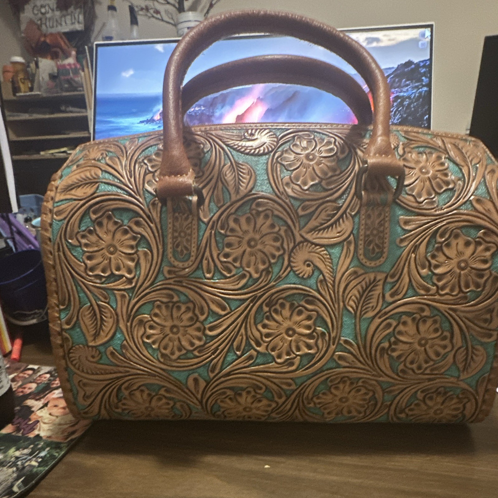 Women’& Turquoise Floral Tooled Bought never used strap still in bag.. Large