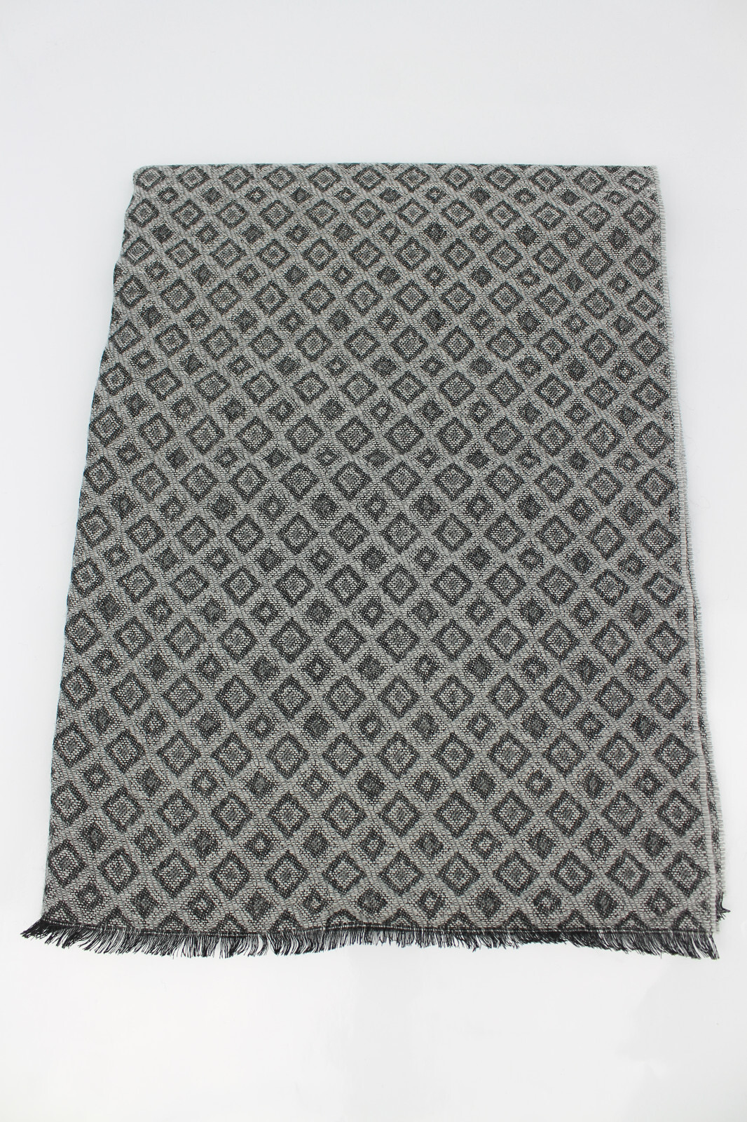 Wool Scarf Woven Jacquard Grey Men’s Scarf Women’s Scarf Winter with Fringe