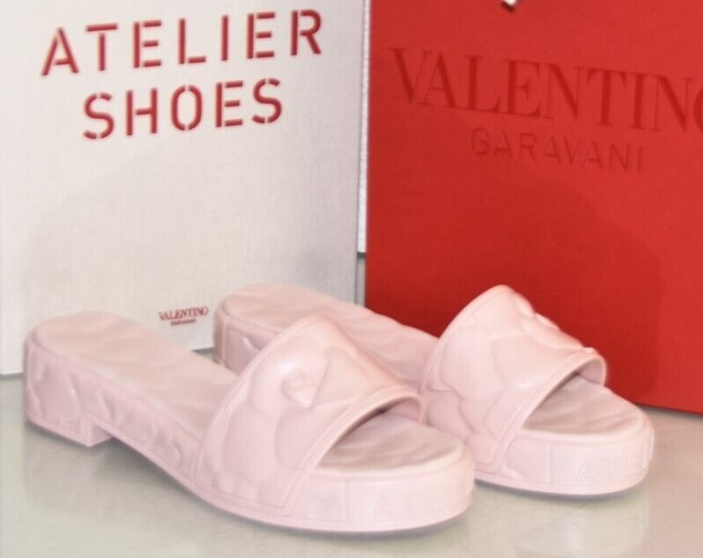 NEW Valentino Platform Sculpted Poolside Mules Slides Rose Pink 37 38 39 40 41