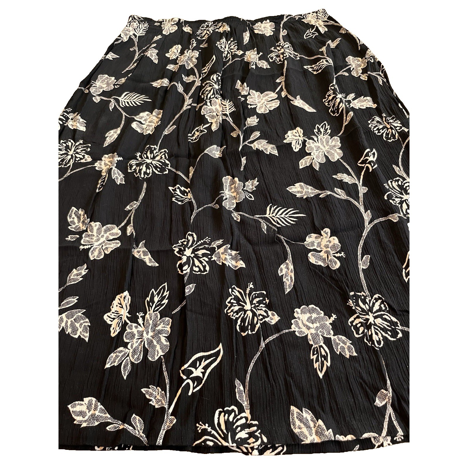 Vtg REQUIREMENTS Black Floral Midi Skirt Elastic Waist Pull On Boho Sz 2X F12