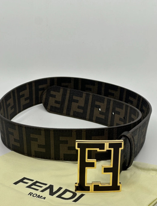 Fendi FF Monogram Brown Buckle Belt Size 90/36 Pants 30-32