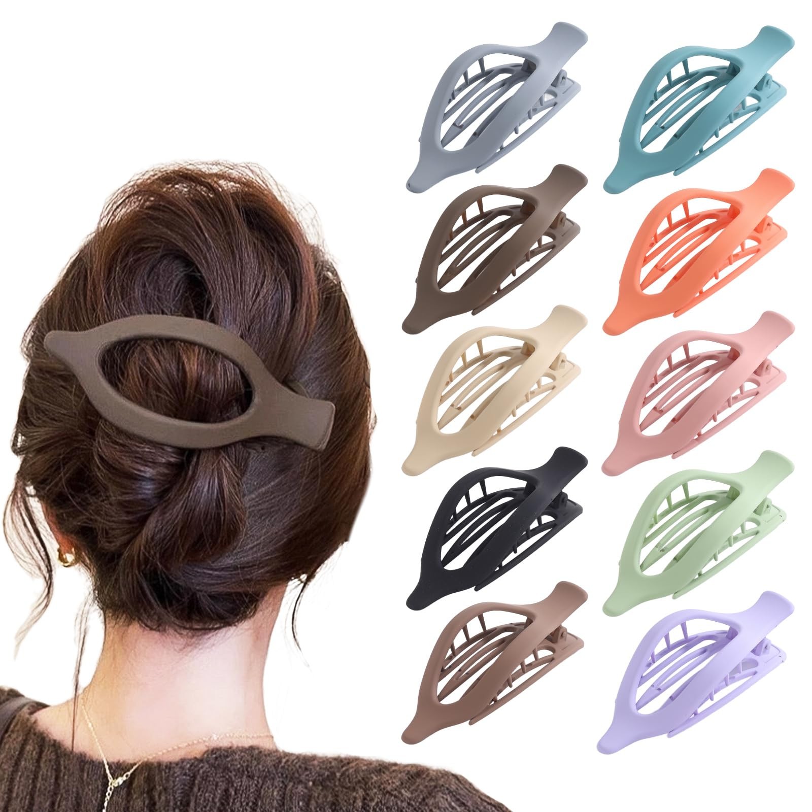 10Pcs Flat Hair Claw Clips, Large Matte Duck 1 Count (Pack of 10), Multicolor