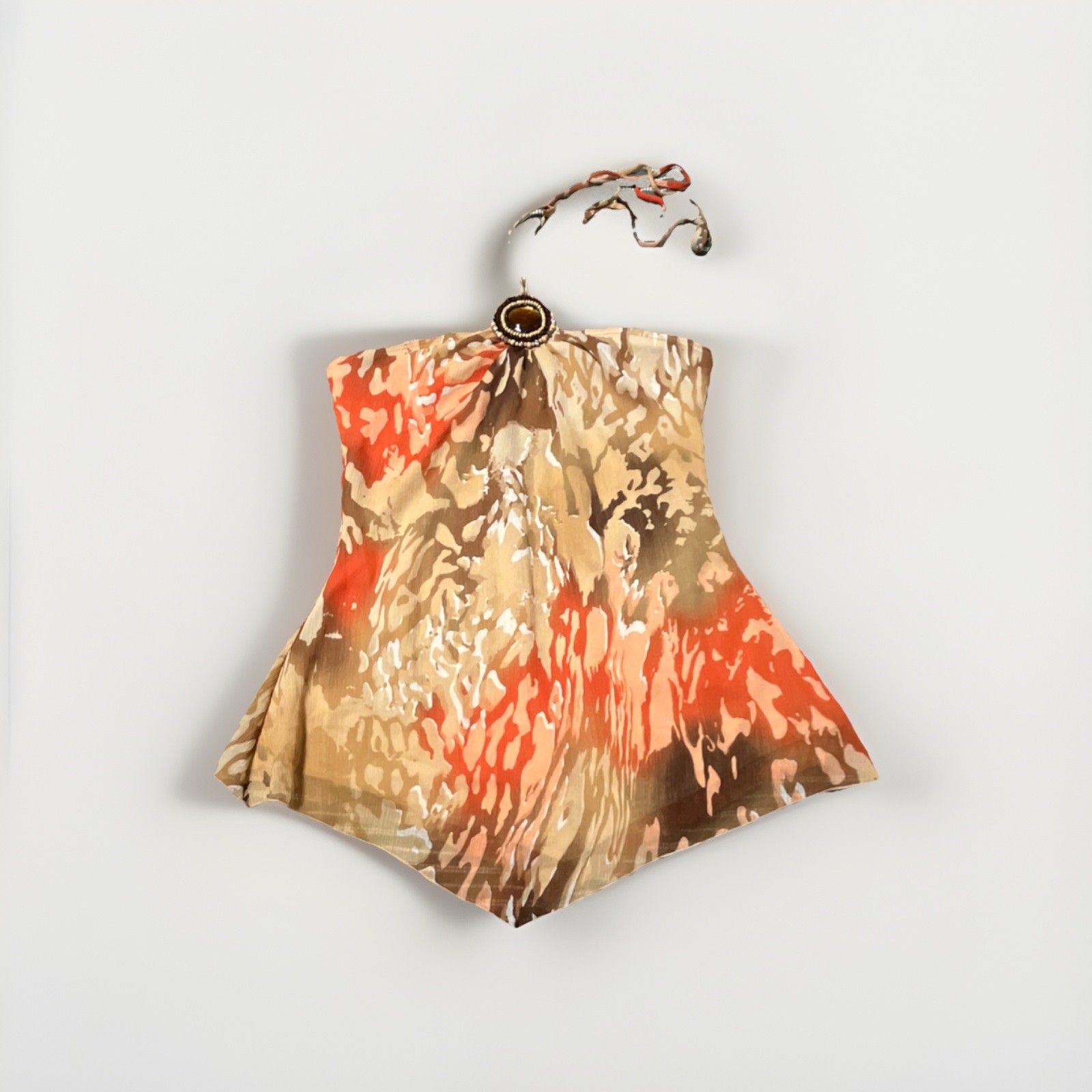 HerStory Animal Print Top M Drawstring HT-3416 Beige Brown Orange