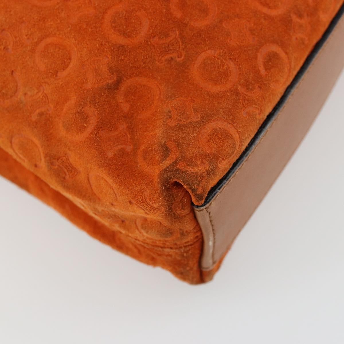 CELINE C Macadam Canvas Hand Bag Suede Orange Gold Auth ep14550