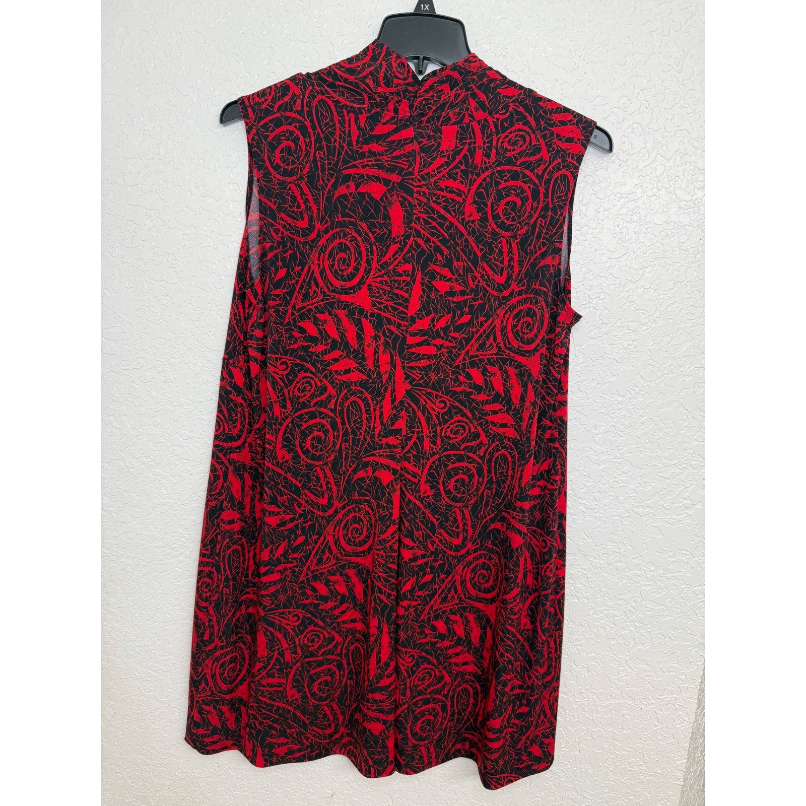 Perception Women Sleeveless V Neck Red Black Abstract Dress Plus Size 2X