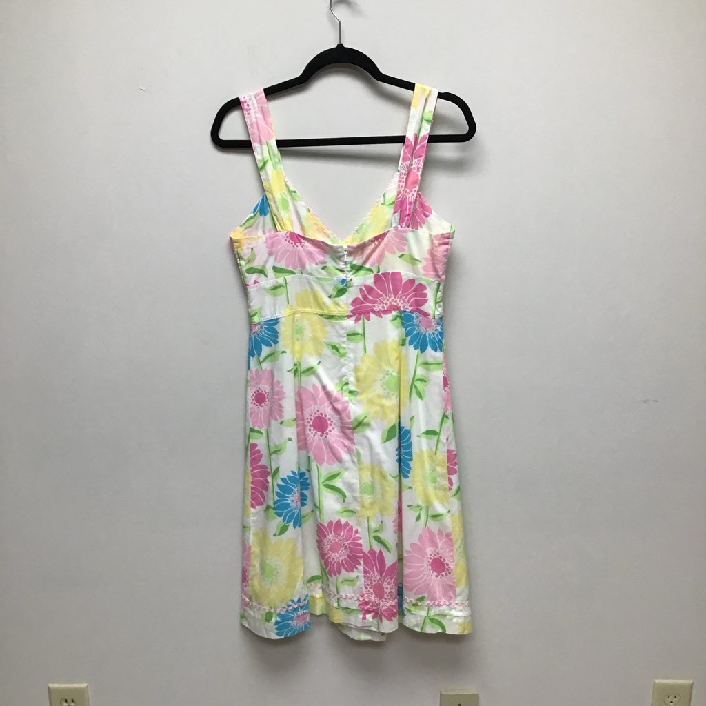 VTG Lilly Pulitzer Womens A Line Cotton Dress Multi Floral Lined V Neck Zip Sz 6