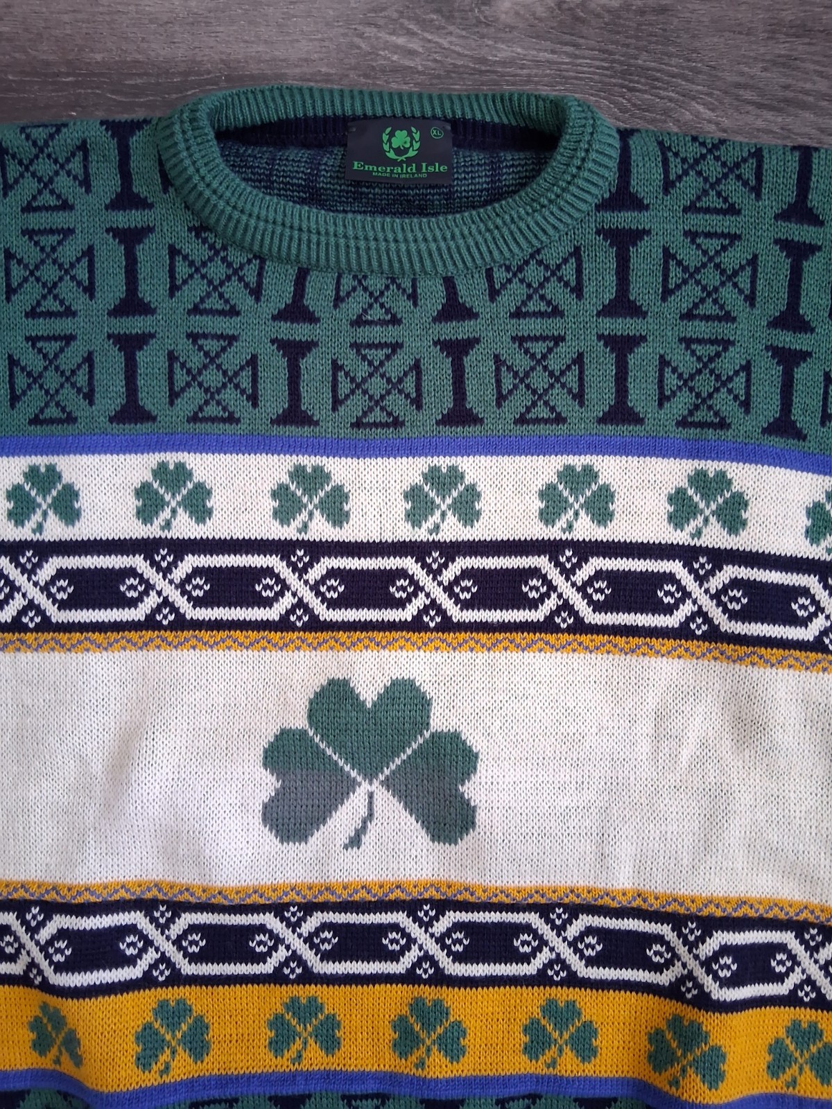 Vintage Emerald Isle Irish Shamrock Knit Sweater Size XL Made In Ireland NWOT