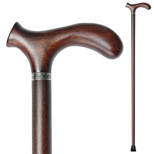 Wooden Walking Cane with 5 Height for Men and Women, Handmade 36inch Walnut