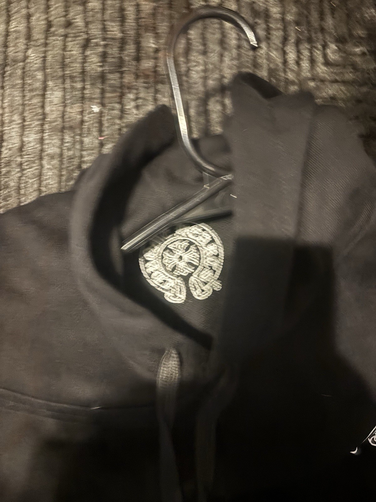 Chrome Hearts Men’s Black Pullover Gothic Logo Sleeve Graphic Hoodie Size L NWT