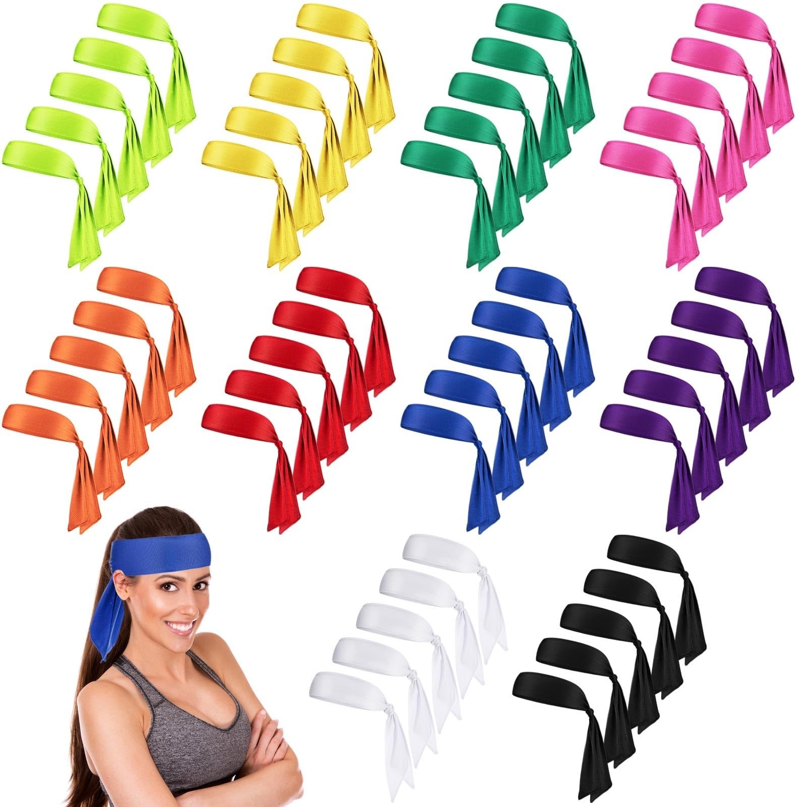 50 Pcs Head Tie Headbands for Men & Women – Ninja Karate Athletic Sweatbands for