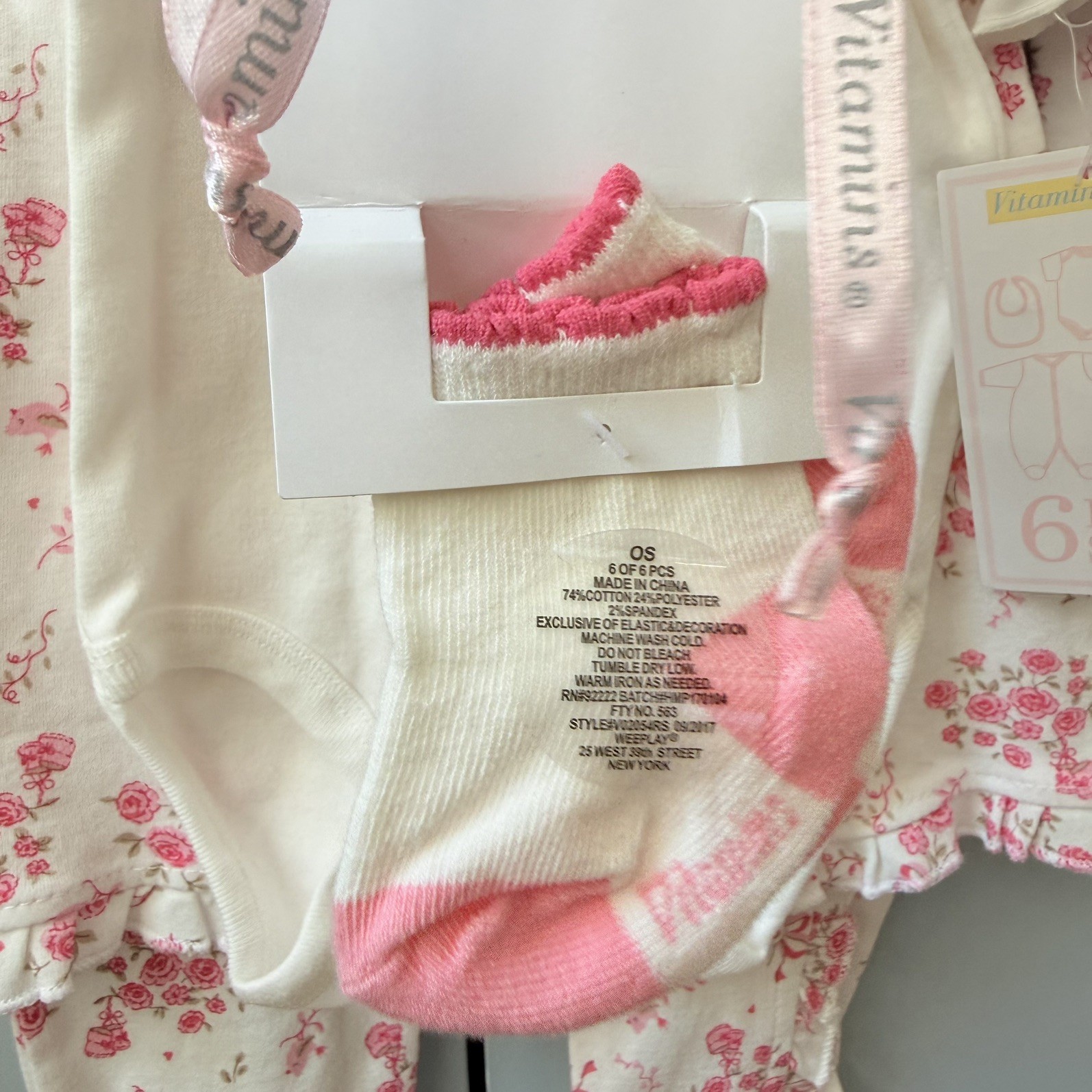 NWT Vitamins Baby Girls Pink Flower Bird 6pc Coverall Pants Bodysuit Bib 0-3M