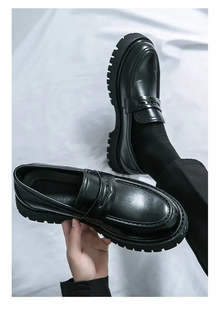Men’s Platform Color Splicing Faux Leather Slip On Dress Thick Sole Formal Shoes