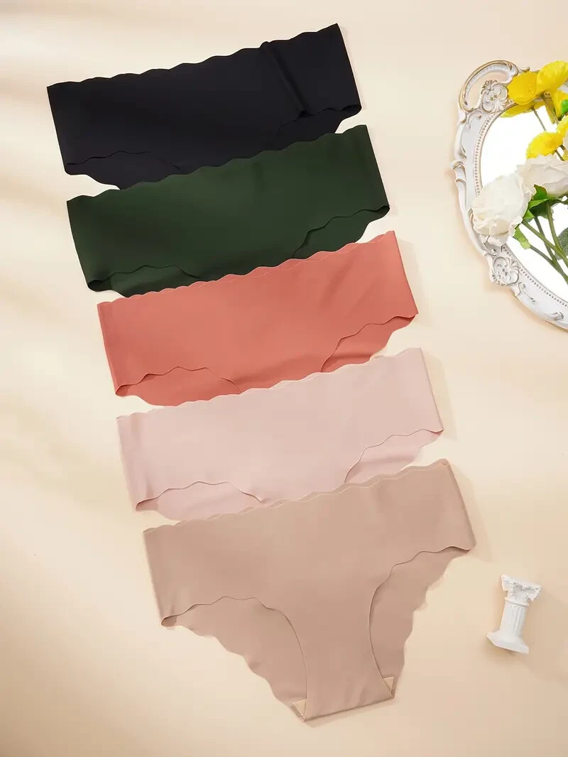 5pcs SET Women’s Seamless Scallop Trim Briefs – Comfy, Skin-friendly Panties