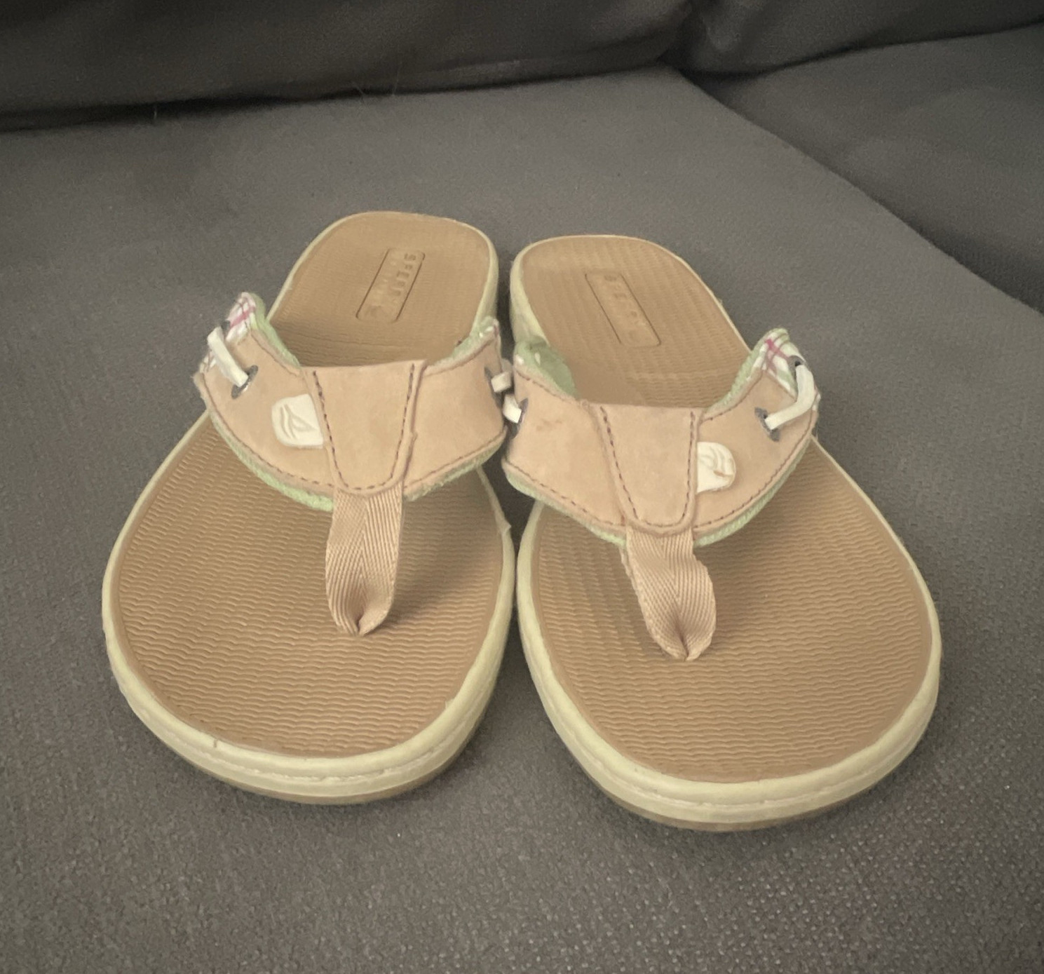 Sperry Top-Sider Women’s Tan Leather Plaid Thong Sandals Slip On US 9