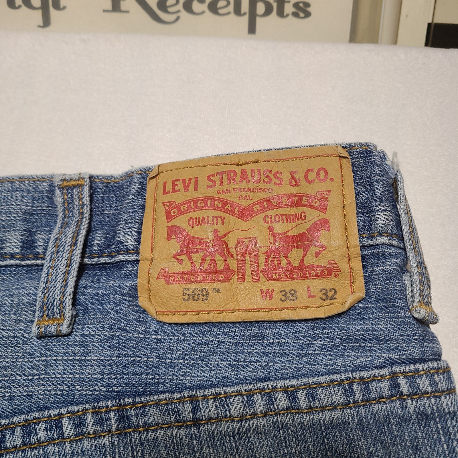 Levi’s 569 Loose Straight Jeans Mens 38×32 Light Wash Blue Denim Pants Y2K Zip