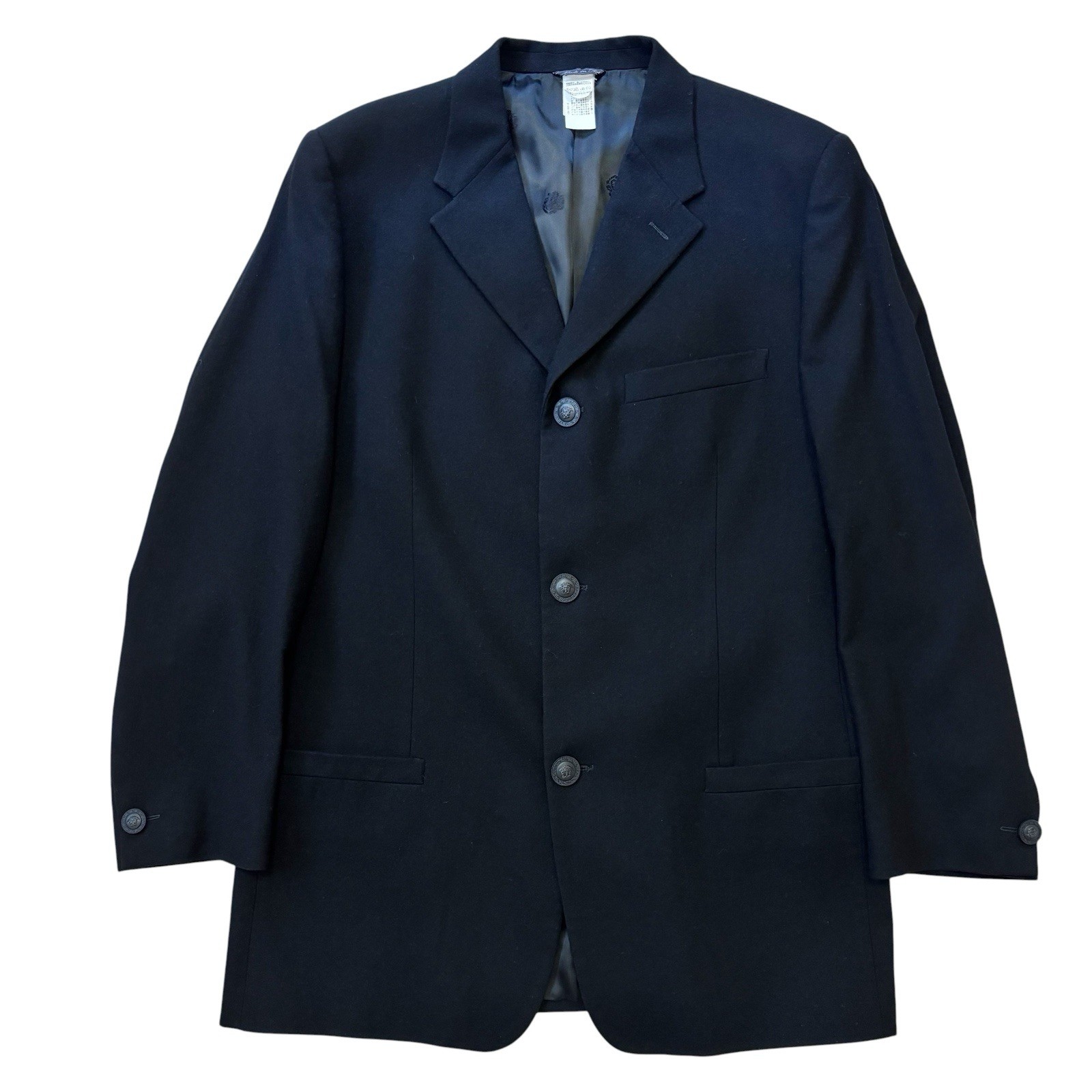 Gianni Versace Vintage Suit Setup Medusa Button Black Cashmere Wool Italy XXL 52
