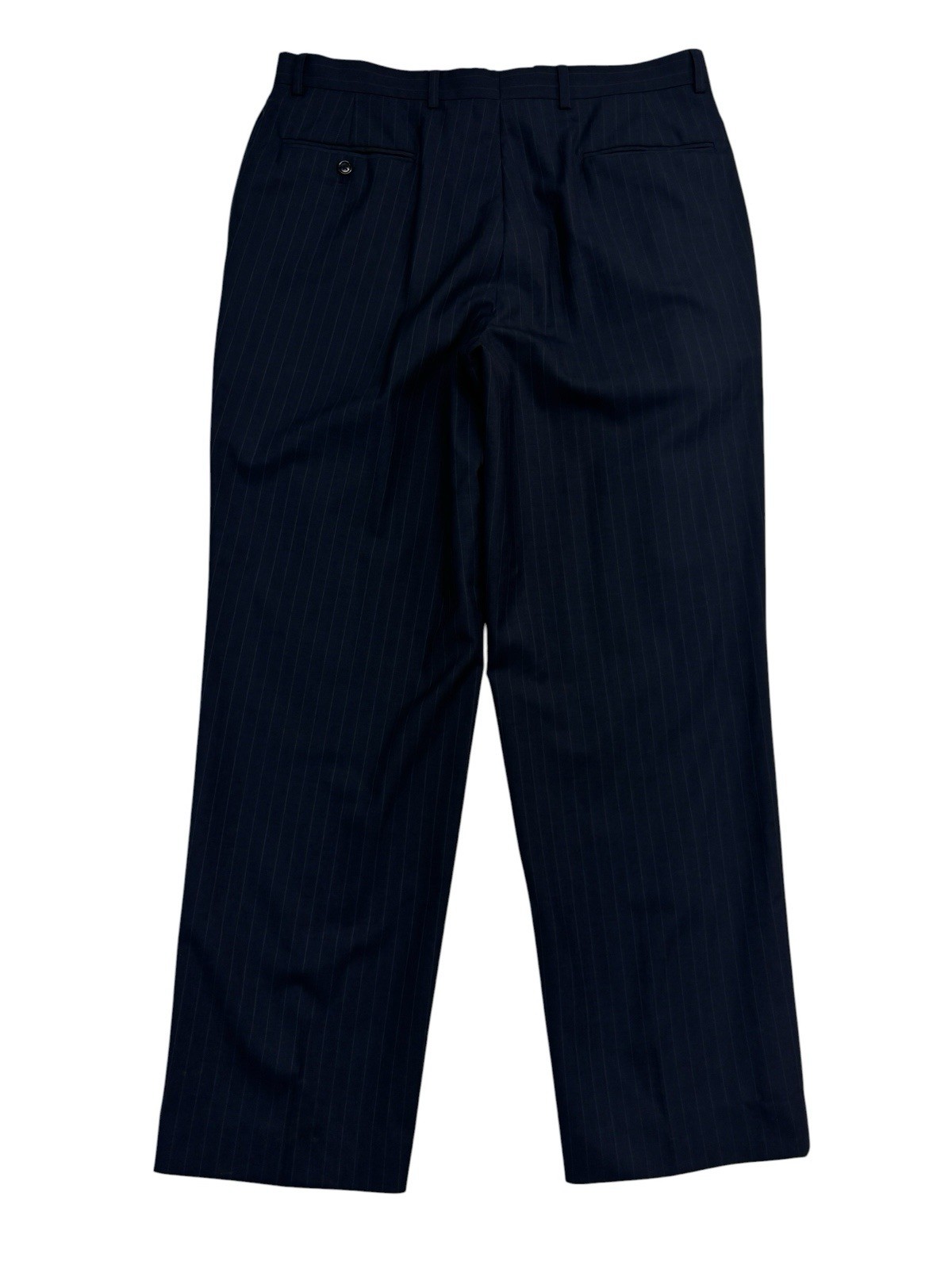 Jos A Bank 42R 36×31 Navy Blue Stripe 2pc Pant Suit Flat Front Wool Classic