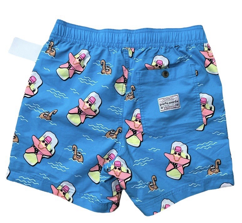 NWT Party Pants Mens XS Neon Blue Super Star Starfish Board Shorts Swim Trunks