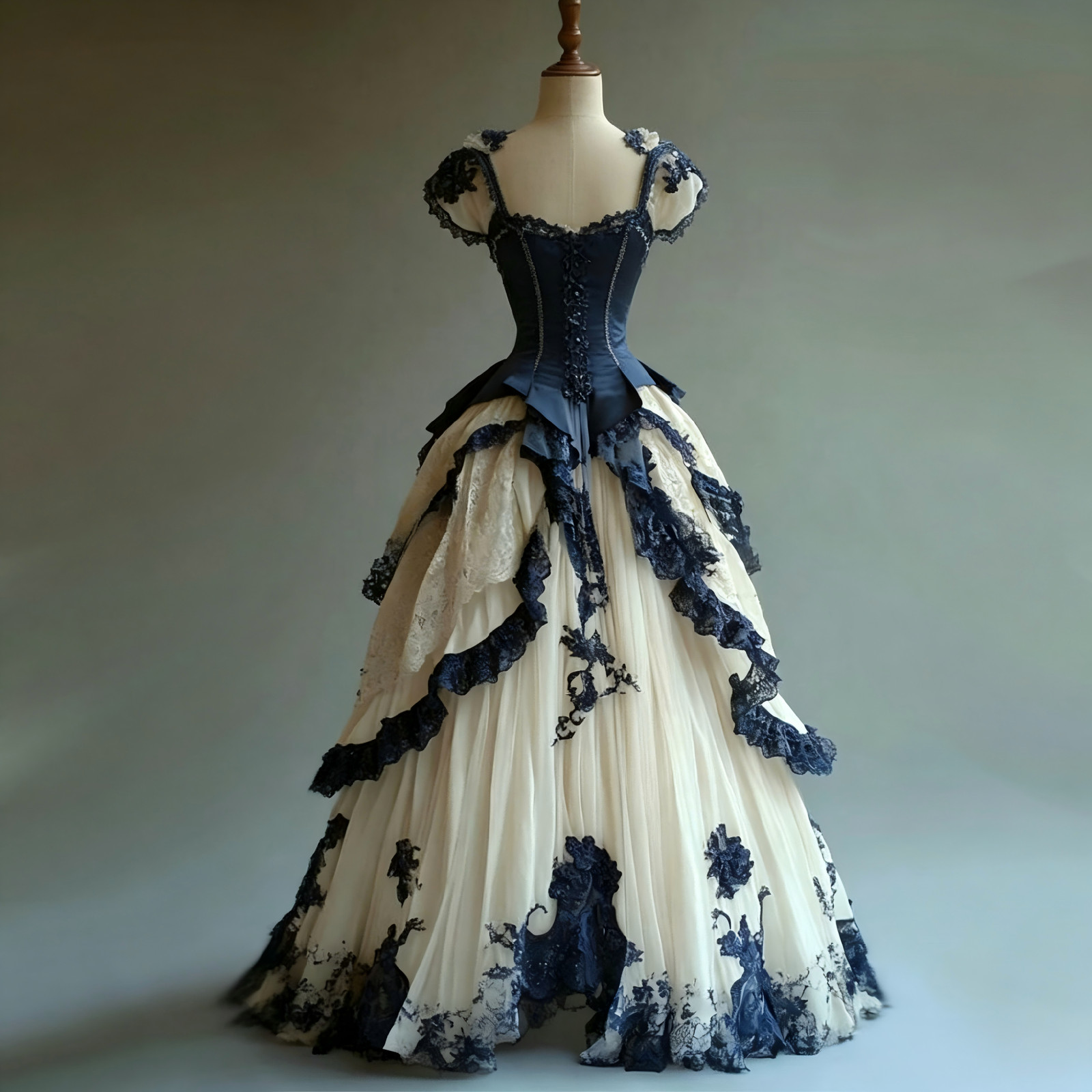 Blue And Ivory Victorian Lace Ball Gown Gothic Prom Dresses Cosplay