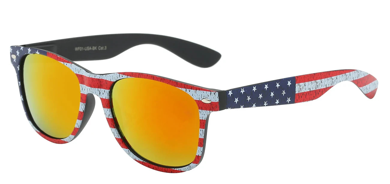 American Flag Sunglasses Comfort Spring Hinge Black Frame USA Multicolor Lens