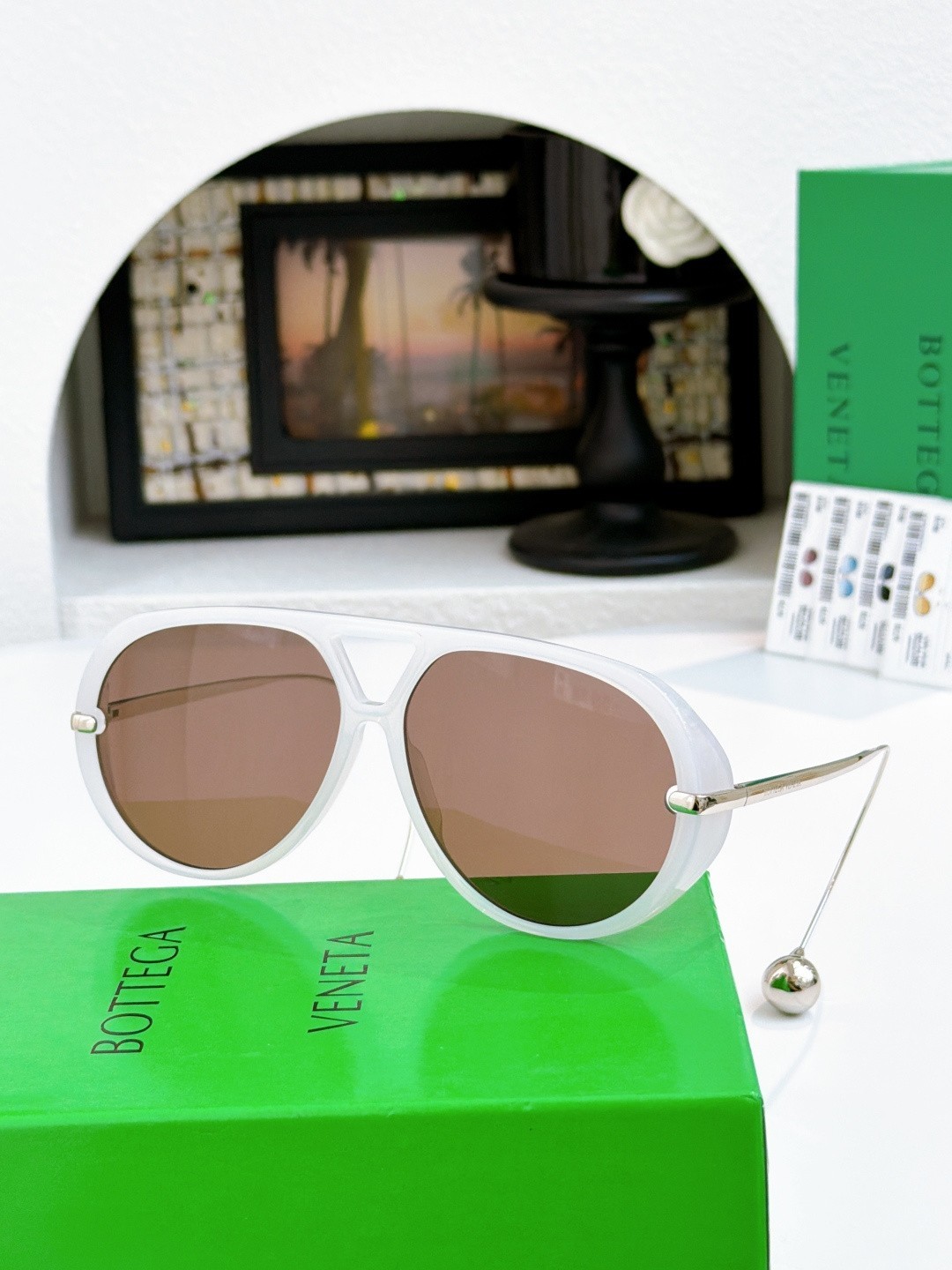 BOTTEGA VENETA BV1273S White Silver / Brown Size 180 Sunglasses New w/ Case