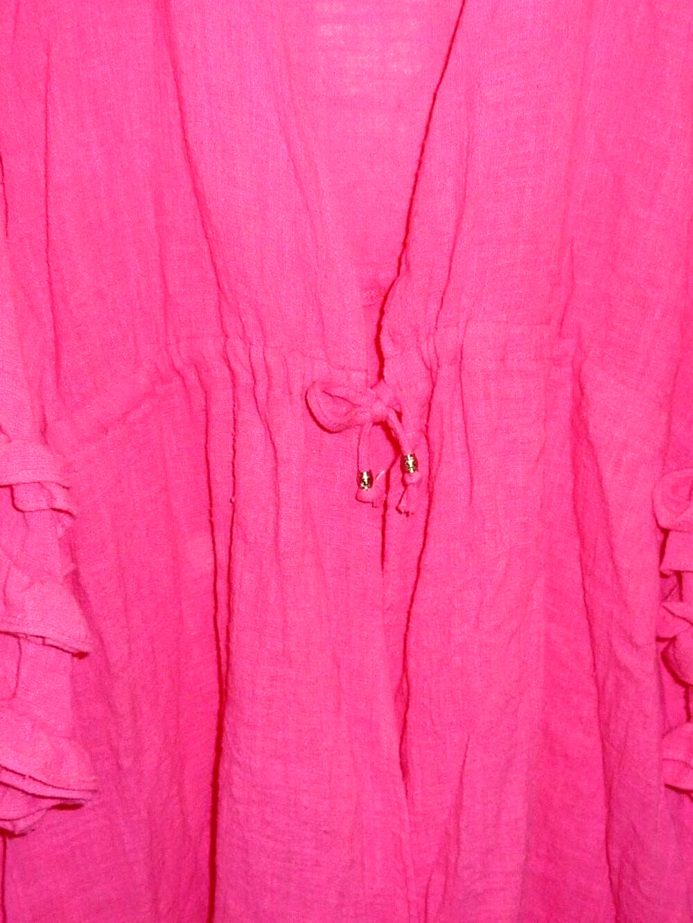 NWT Davi & Dani Hot Pink Gauzy Cotton Cardigan With Ruffle Accents 3XL