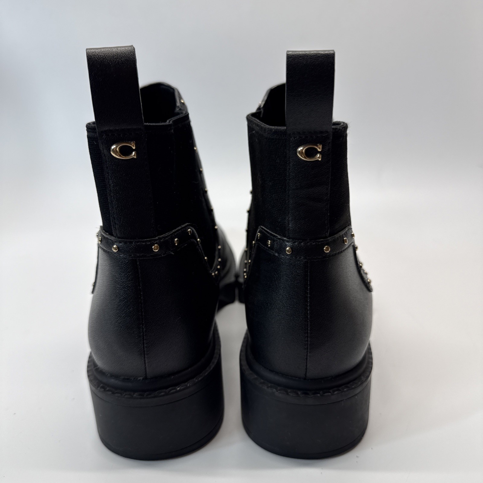 Coach Lory Black Bootie Size 8 Leather Stud Detail Slip On Ankle