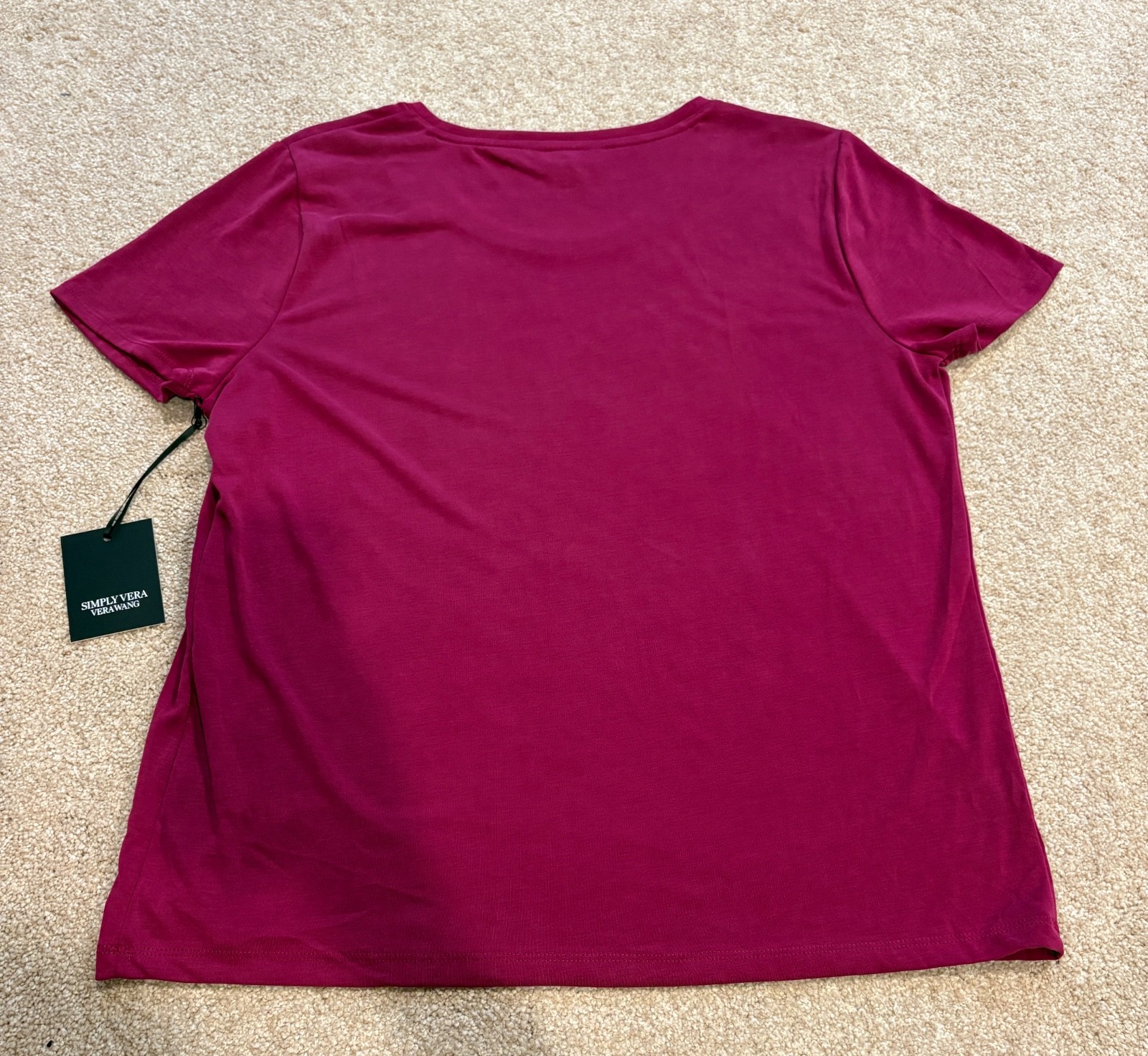 Simply VERA WANG Short Sleeve Dark Pink Magenta Top Blouse, Sz L, NWT